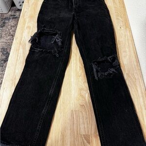 Abercrombie & Fitch Black Distressed Women's Straight Jeans